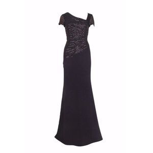 Adrianna Pappell Sequin Crepe Dress Gown 6 10 Midnight Evening Formal